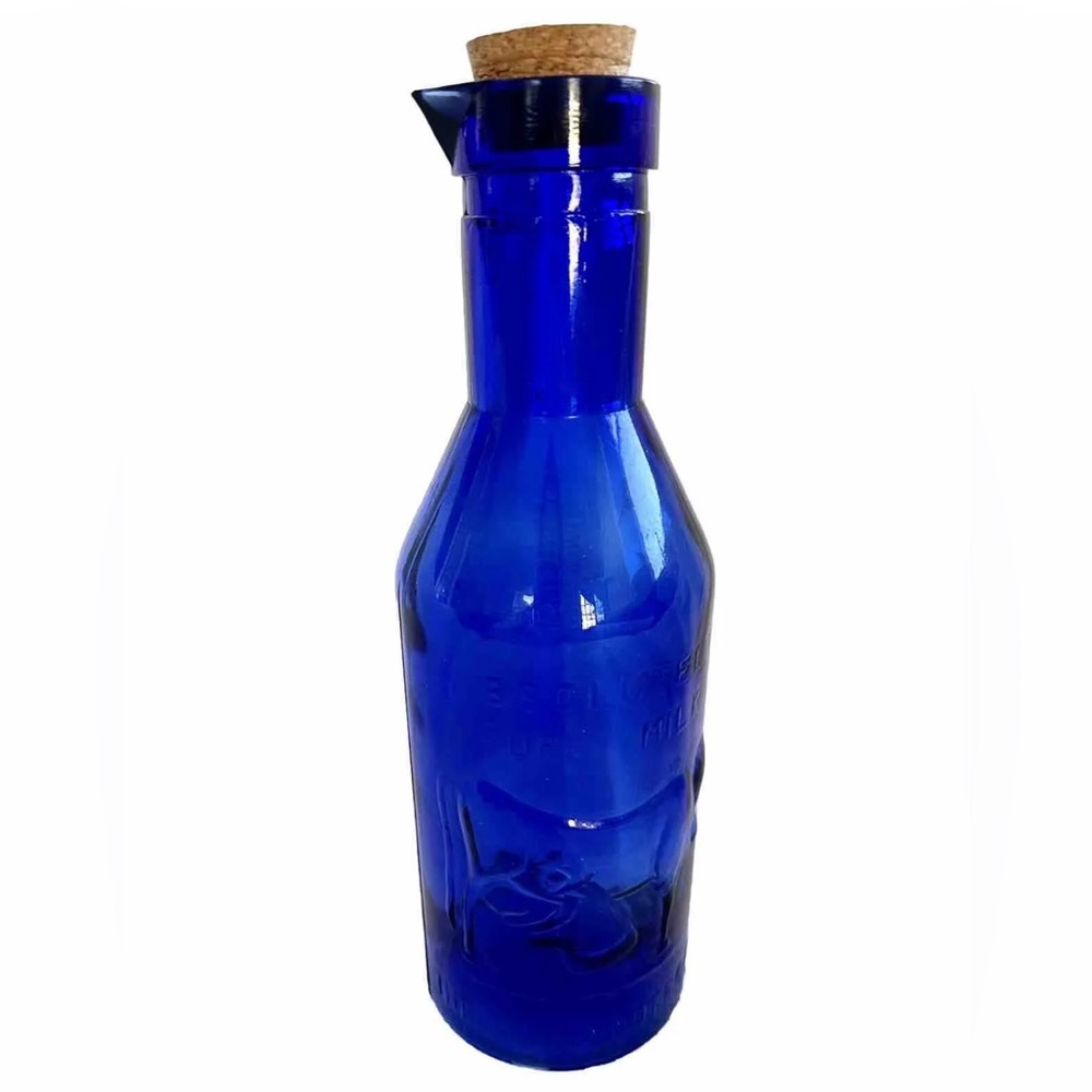 Vintage Cobalt Blue Glass Milk Bottle "Absolutely Pure Milk The Milk Protector"